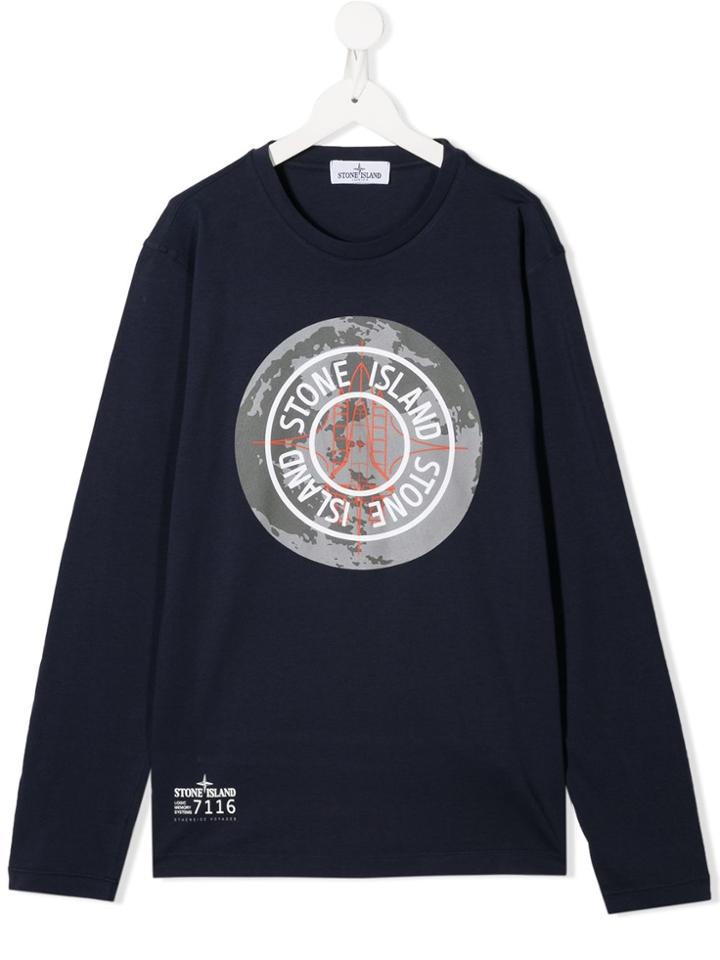 Stone Island Junior Logo Print Jumper - Blue