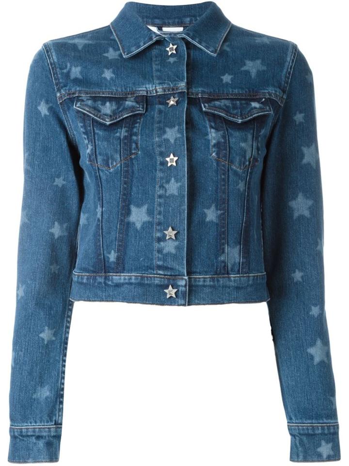 Valentino Star Print Denim Jacket, Women's, Size: 44, Blue, Cotton/spandex/elastane