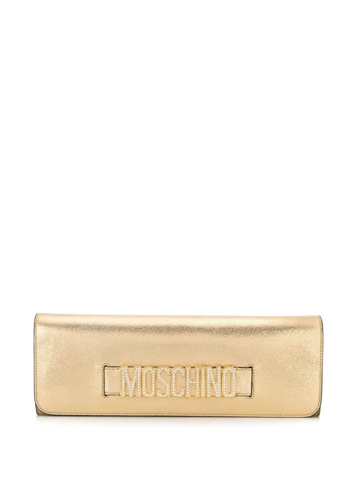 Moschino Rhinestone Logo Strap Clutch - Gold