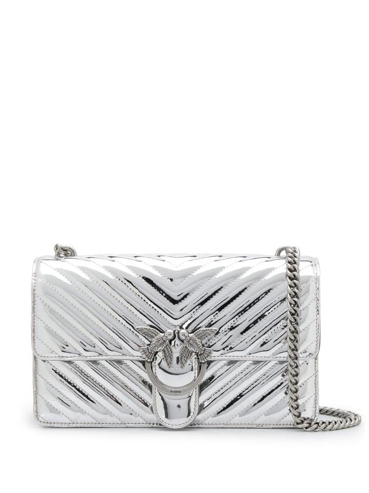 Pinko Mirror-finish Quilting Love Bag - Silver