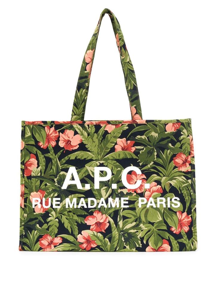 A.p.c. Floral Print Logo Tote - Green