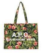 A.p.c. Floral Print Logo Tote - Green