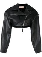 Marni - Cropped Biker Jacket - Women - Silk/leather - 44, Black, Silk/leather