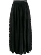 Valentino Lace Pleated Midi Skirt - Black