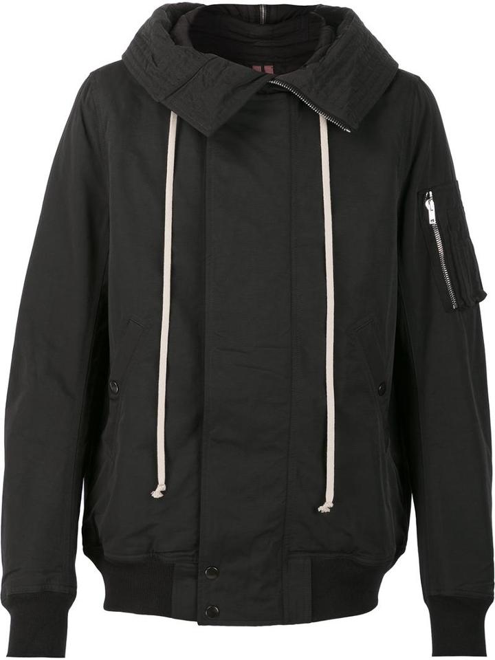 Rick Owens Drkshdw Hooded Bomber Jacket, Men's, Size: Large, Black, Cotton