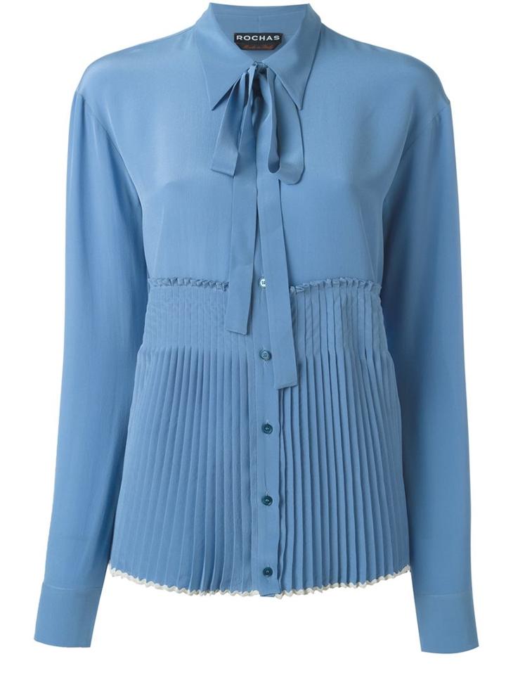 Rochas Tie Neck Shirt, Women's, Size: 44, Blue, Silk