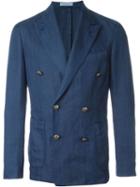 Boglioli Double Breasted Blazer, Men's, Size: 50, Blue, Cotton/linen/flax/cupro