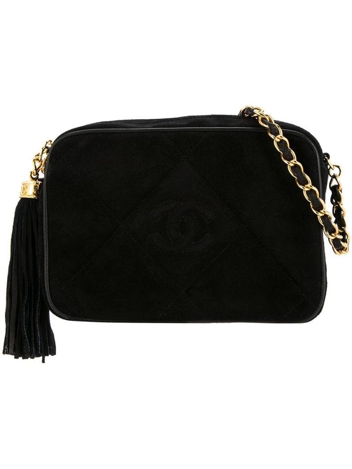 Chanel Pre-owned Quilted Cc Logo Fringed Shoulder Bag - Black