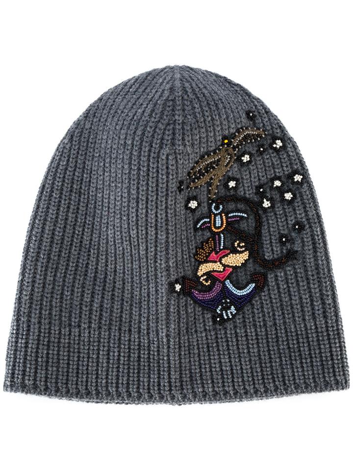 Valentino Valentino Garavani Tattoo Embroidered Beanie - Grey