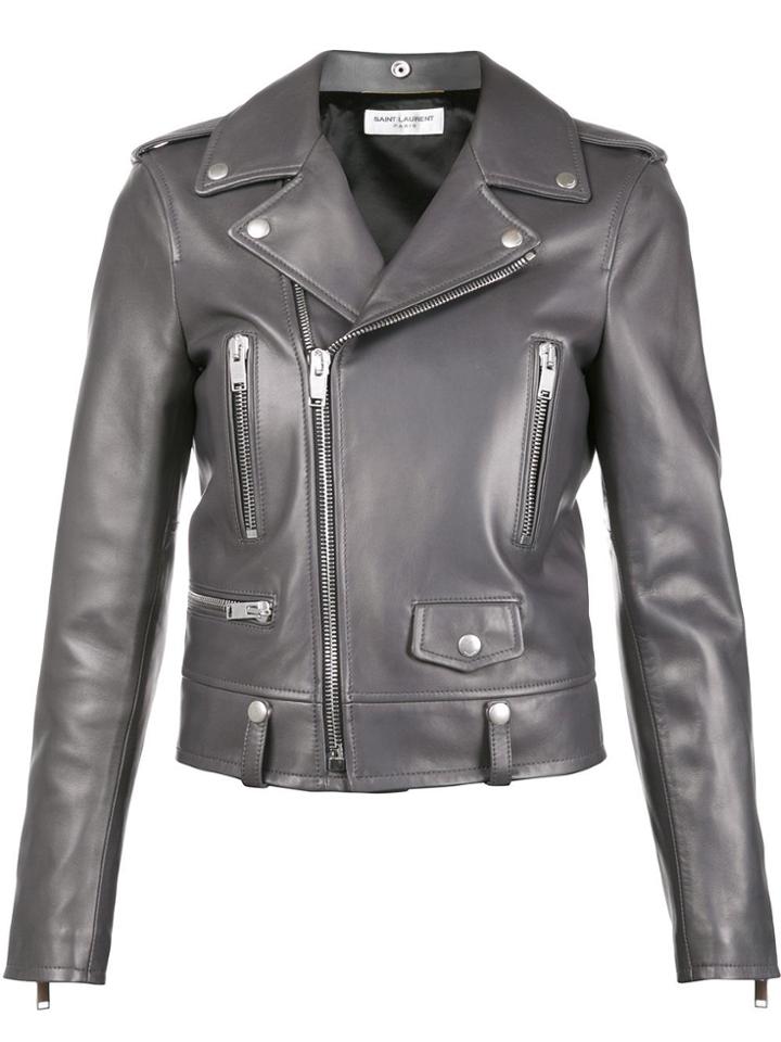 Saint Laurent Classic Leather Biker Jacket - Grey