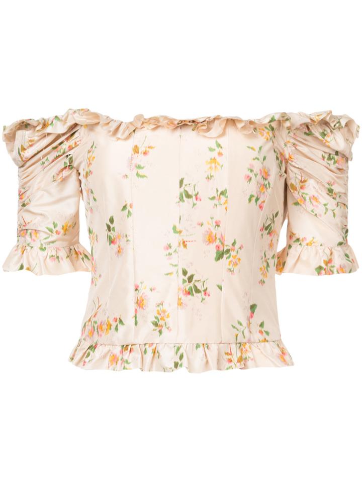 Brock Collection Off Shoulder Floral Ruffle Top - Pink & Purple