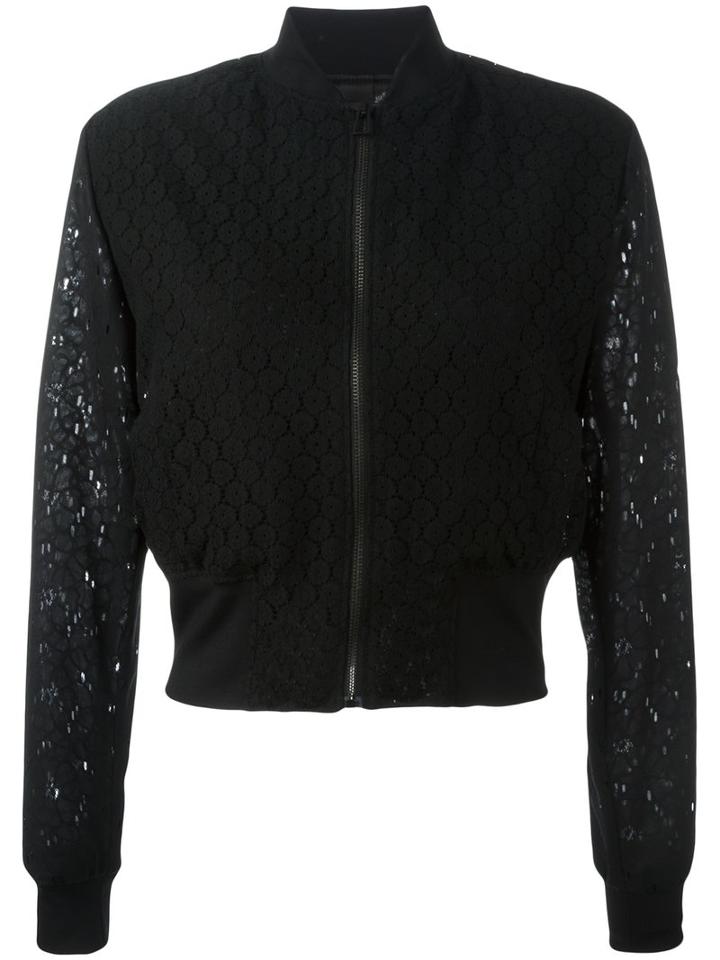 Ps By Paul Smith Sheer Cropped Bomber Jacket, Women's, Size: 44, Black, Cotton/nylon/acetate/polyester