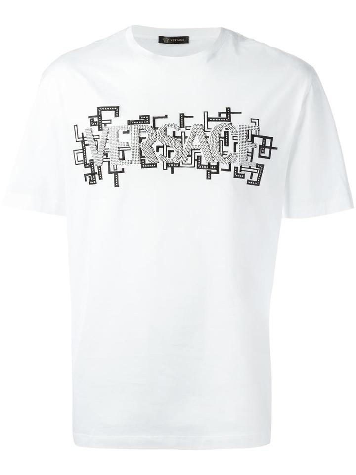Versace Studded Logo T-shirt, Men's, Size: Large, White, Cotton