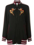 Valentino Dragon Embroidered Bomber Jacket, Women's, Size: 40, Black, Silk/cotton