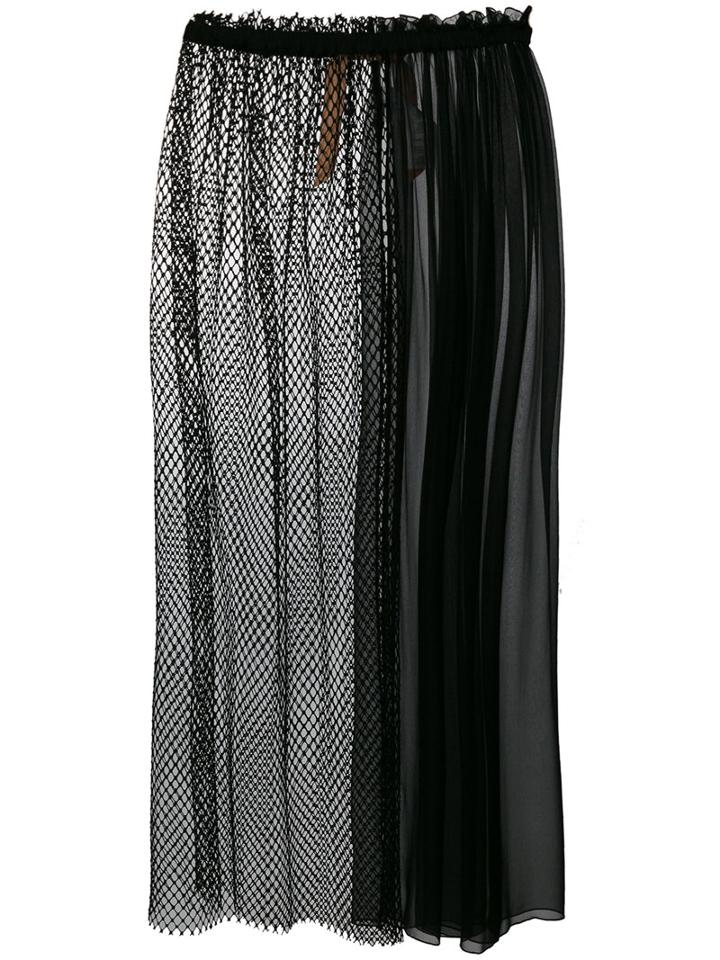 No21 Mesh And Chiffon Panelled Skirt, Women's, Size: 40, Black, Polyester/silk/cotton