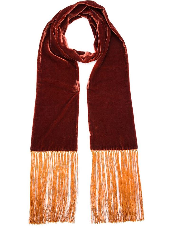 Haider Ackermann Fringed Velvet Scarf, Men's, Yellow/orange, Rayon/polyester