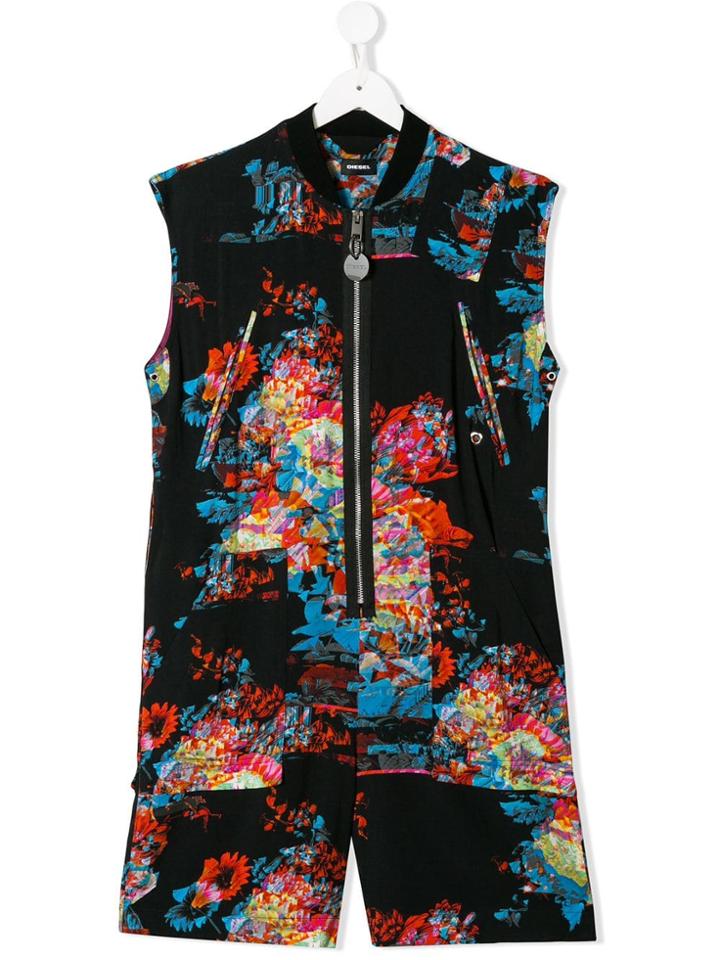 Diesel Kids Teen Abstract Print Playsuit - Black