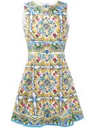 Dolce & Gabbana Majolica Print Dress, Women's, Size: 42, White, Silk/cotton/spandex/elastane