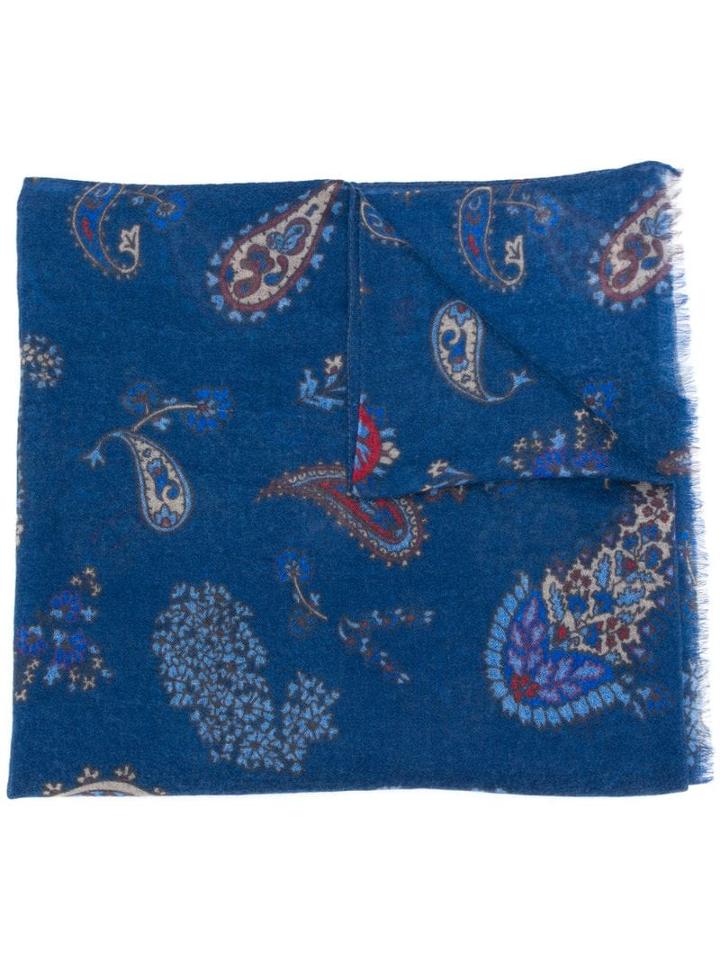 Kiton Paisley Silk Scarf - Blue