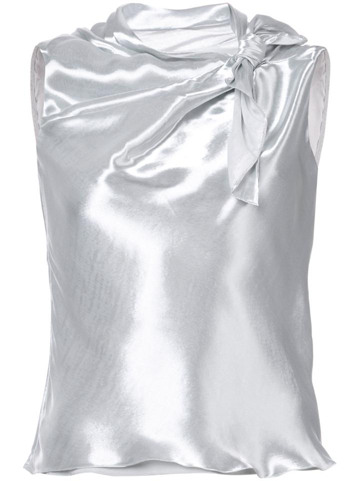 Oscar De La Renta Tied Neckline Sleeveless Blouse - Metallic