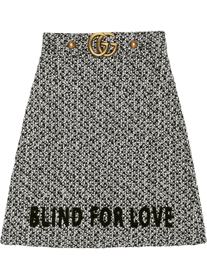 Gucci Embroidered Tweed Skirt, Women's, Size: 44, Black, Nylon/polyester/cotton