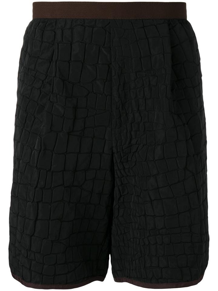 Kolor Crocodile Embossed Effect Shorts, Men's, Size: 3, Black, Polyester/rayon