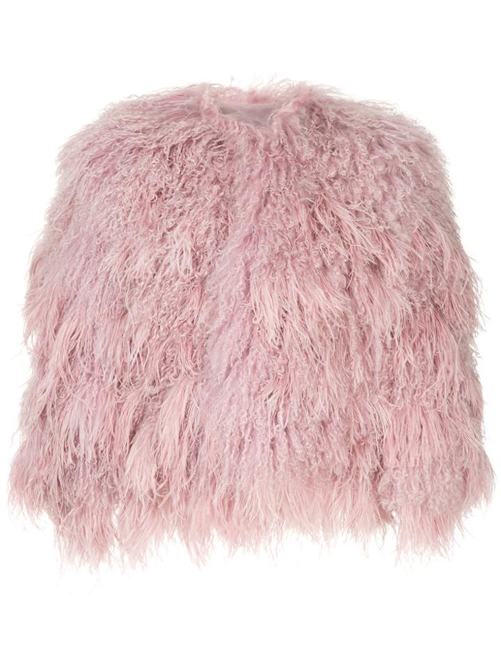 Ralph Lauren Collarless Fur Jacket - Pink & Purple