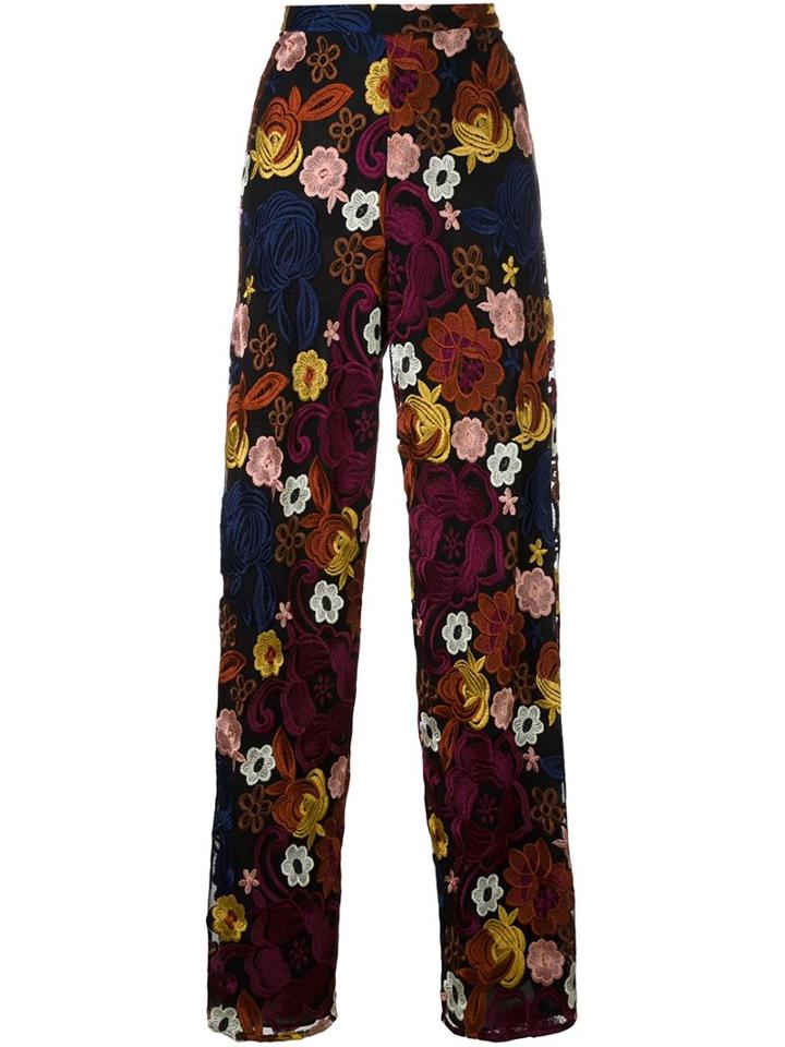 Alice+olivia Flower Embroidered Trousers, Women's, Size: 6, Black, Polyester/spandex/elastane