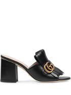 Gucci Leather Mid-heel Slide With Double G - Black