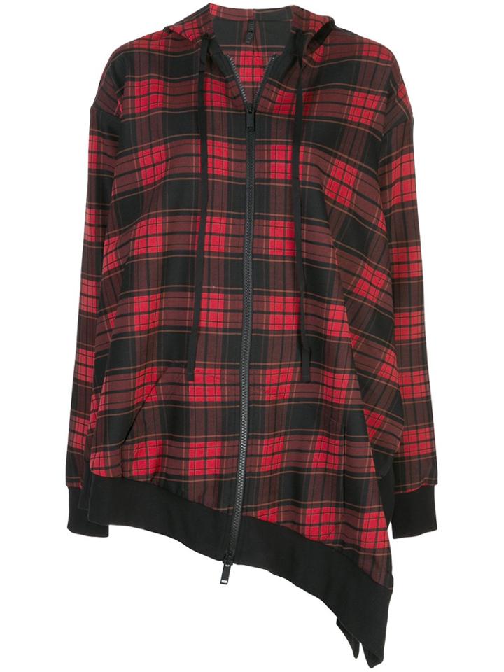 Unravel Project Asymmetric Tartan Hoodie Dress - Red