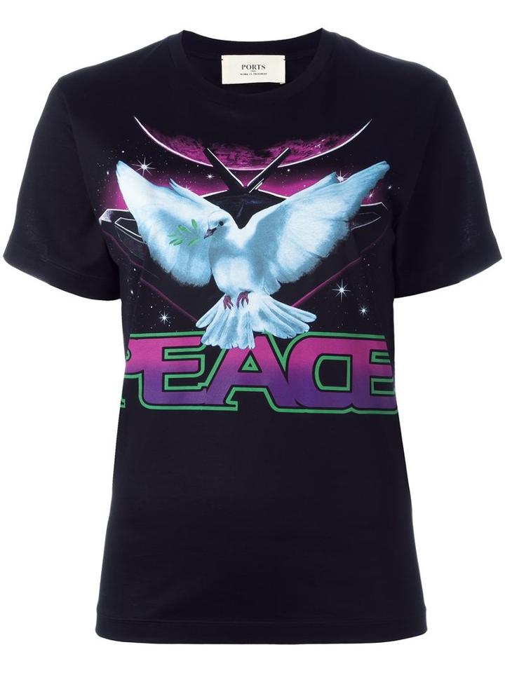 Ports 1961 'peace' Print T-shirt, Women's, Size: Large, Black, Cotton