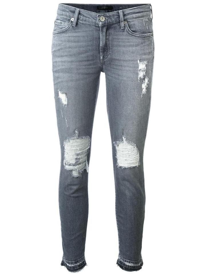 7 For All Mankind Distressed Skinny Jeans, Women's, Size: 25, Black, Cotton/spandex/elastane