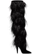 Saint Laurent Black Yeti 110 Ostrich Feather Over-the-knee Boots