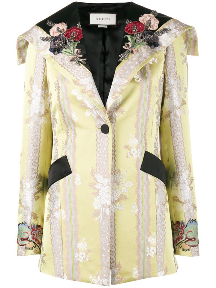 Gucci Floral Applique Jacquard Jacket - Yellow & Orange