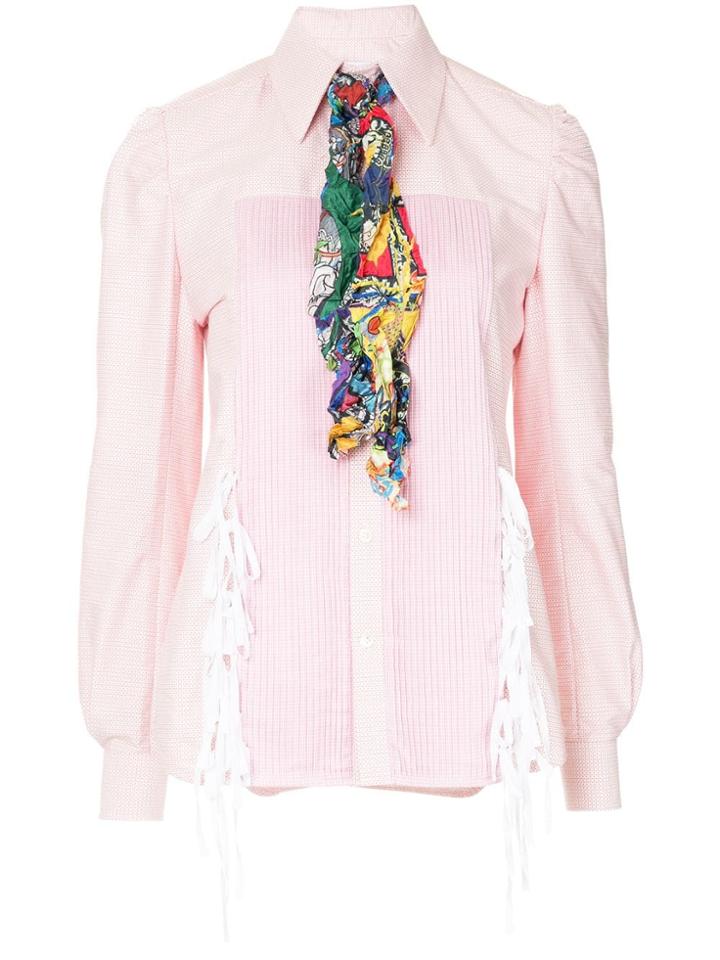 Facetasm Contrast Scarf Shirt - Pink & Purple