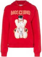 Moschino Logo Bear Print Hoodie - Red