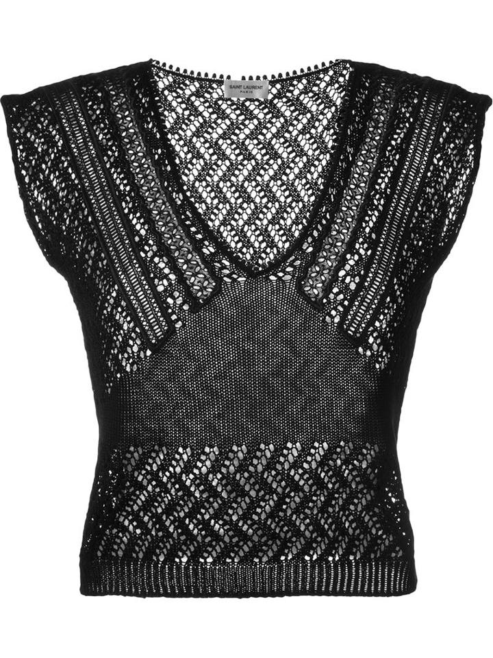 Saint Laurent Crochet Tank Top, Women's, Size: Large, Black, Cotton