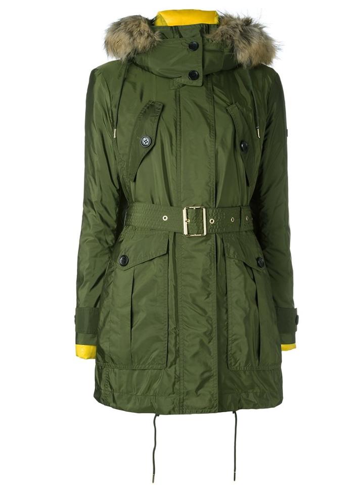 Burberry Hood Detail Parka Coat, Women's, Size: 10, Green, Feather Down/polyamide/coyote Fur