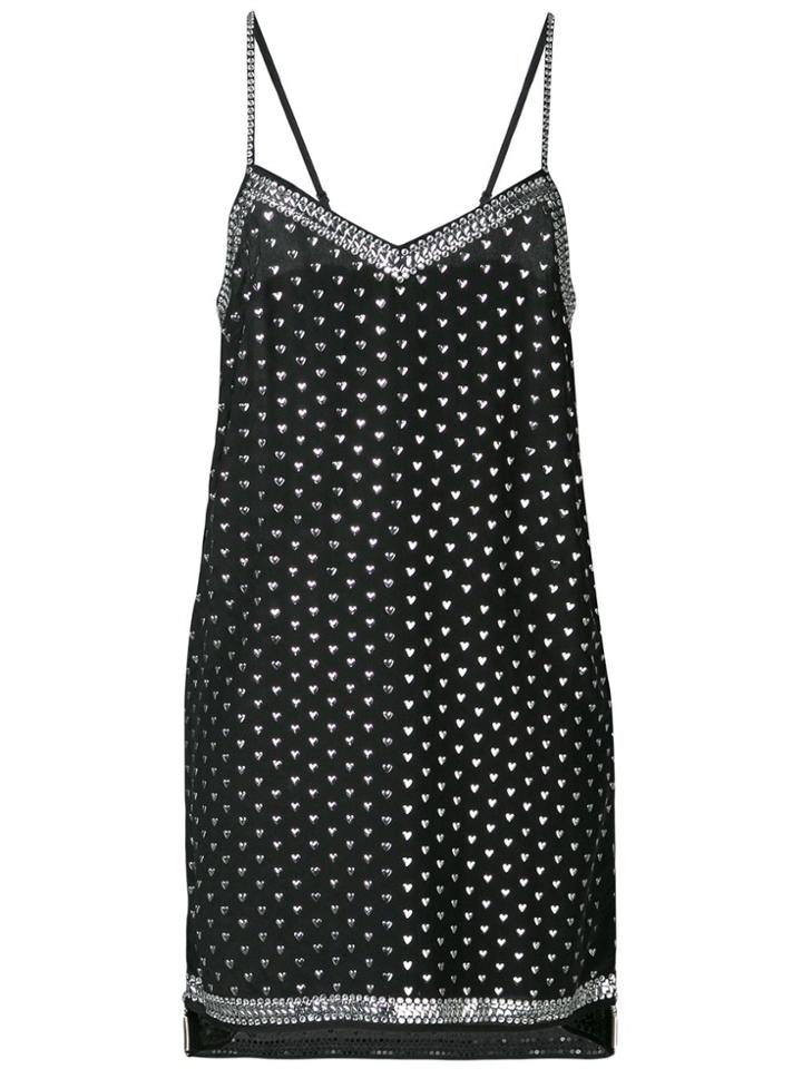 Adam Selman Heart Print Slip Dress - Black