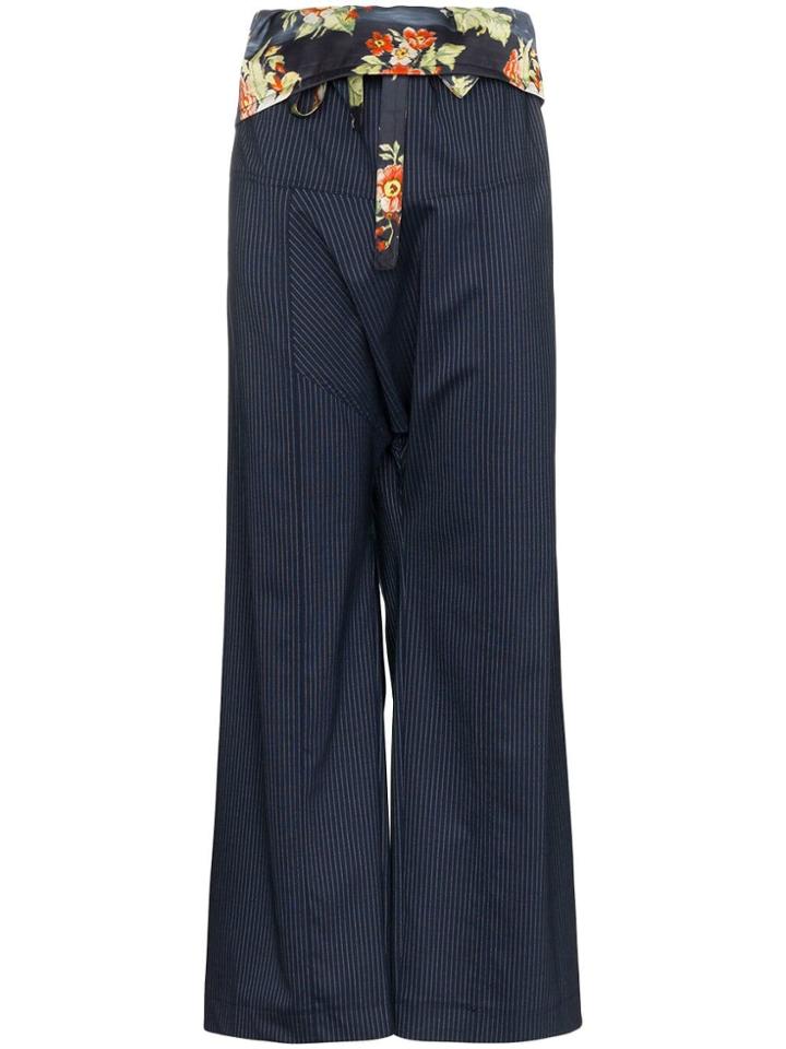 Paco Rabanne Floral Belt Pinstripe Trousers - Blue