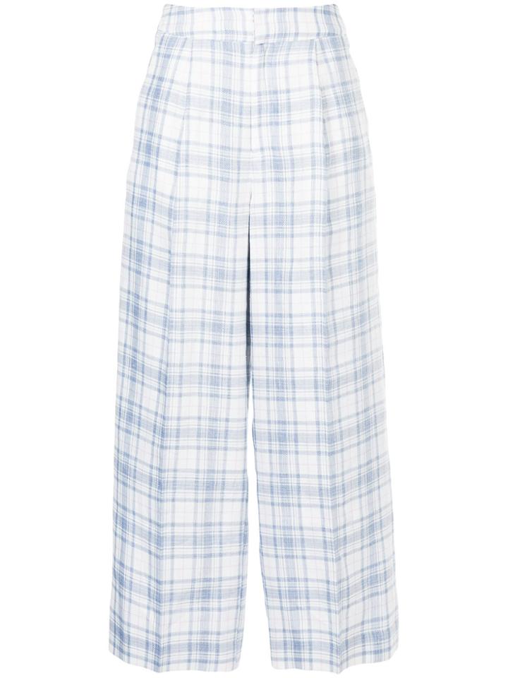 Cityshop Checked Wide Leg Trousers - White