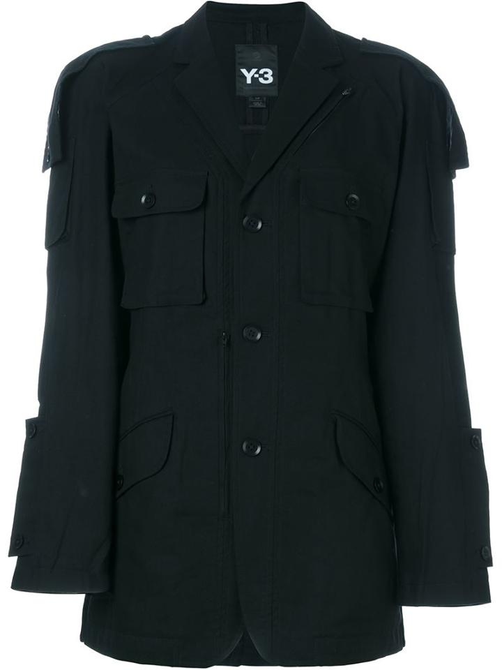 Y-3 Pocket Detail Military Jacket, Women's, Size: Large, Black, Lamb Skin/cotton
