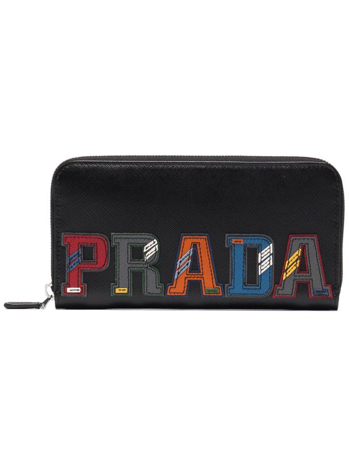 Prada Leather Logo Zip Wallet - Black