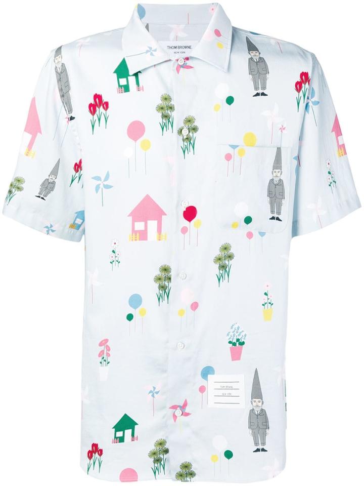 Thom Browne Gnome Print Polo Collar Shirt - Blue