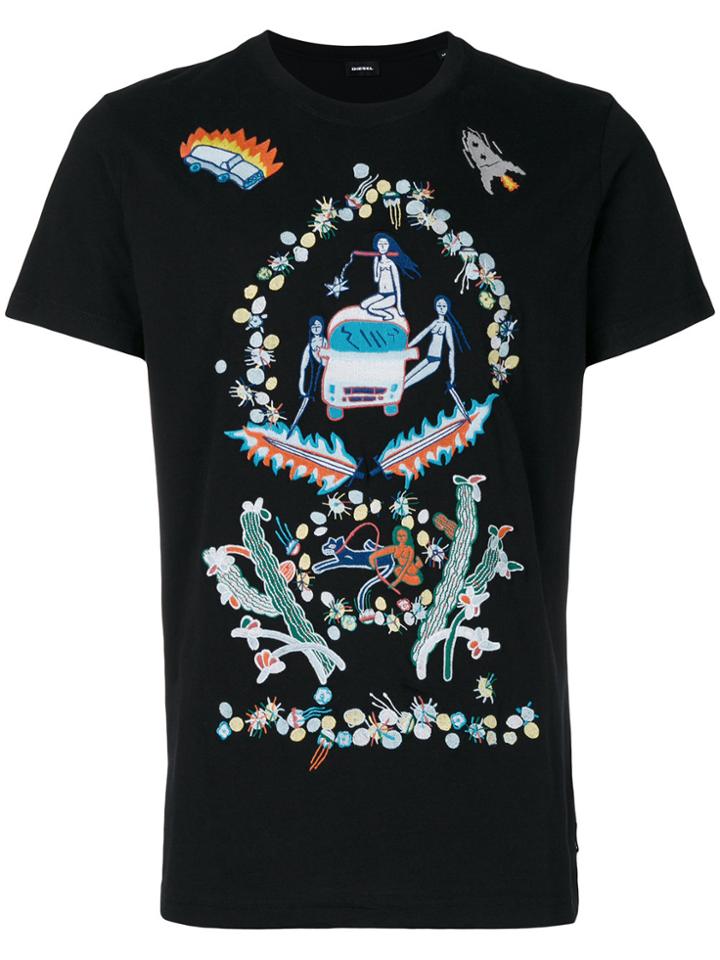 Diesel Women Embroidery T-shirt - Black