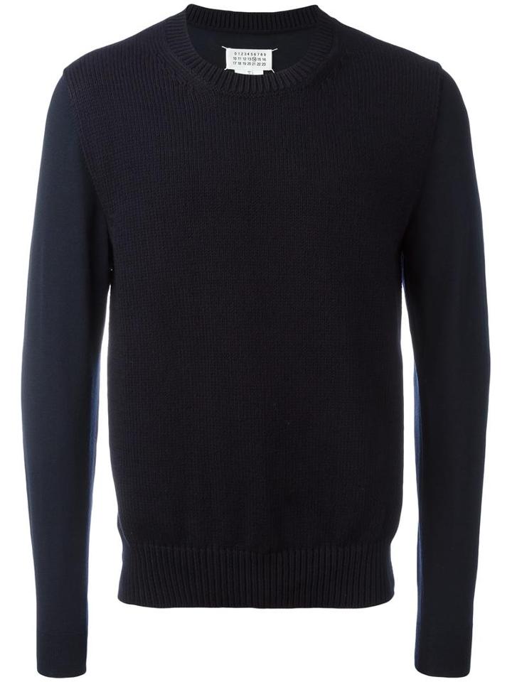 Maison Margiela Contrast Knit Front Jumper, Women's, Size: Small, Blue, Cotton/wool