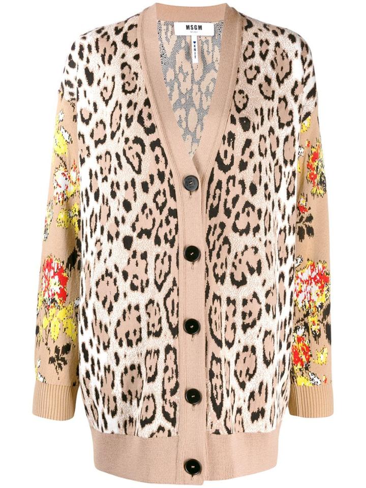Msgm Oversized Multi Print Cardigan - Neutrals