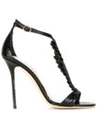 Olgana Pleat Appliqué Stiletto Sandals - Black
