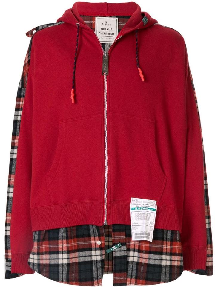 Maison Mihara Yasuhiro Checked Cotton Hoodie - Red