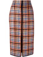 Msgm Front Slit Checked Skirt, Women's, Size: 40, Yellow/orange, Polyamide/polyester/wool